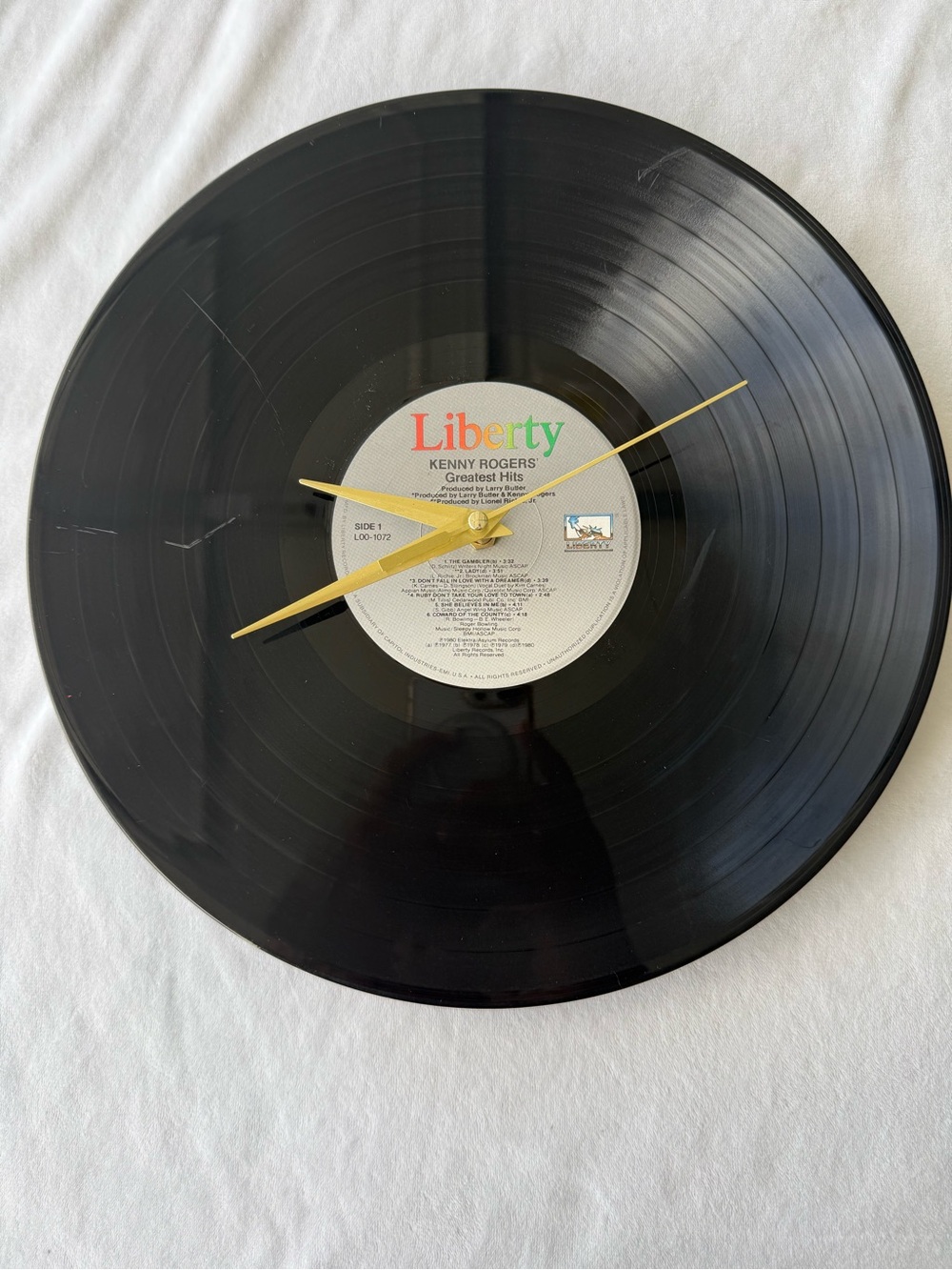 Kenny rogers Liberty Vinyl Record Wall Clock - Black with Gold Hands
